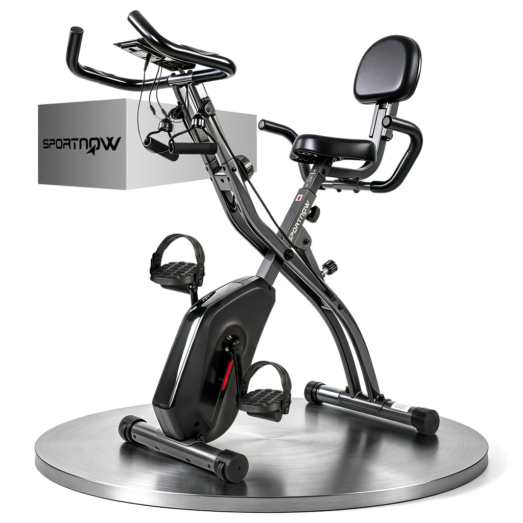 3-In-1 Folding Exercise Bike with Resistance Bands, Bluetooth App, 8-Level Magnetic Resistance, LCD Display, Black