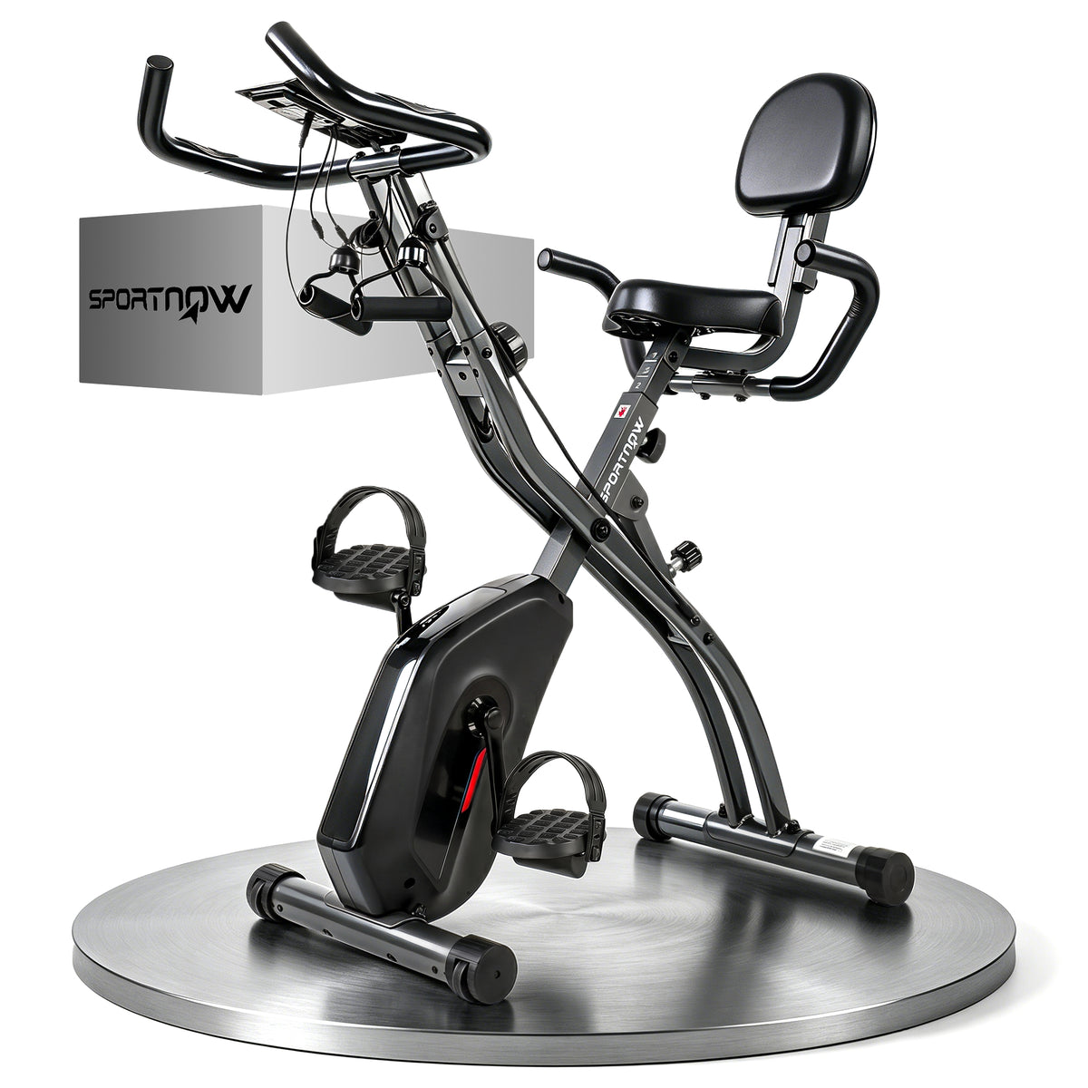 3-In-1 Folding Exercise Bike with Resistance Bands, Bluetooth App, 8-Level Magnetic Resistance, LCD Display, Black