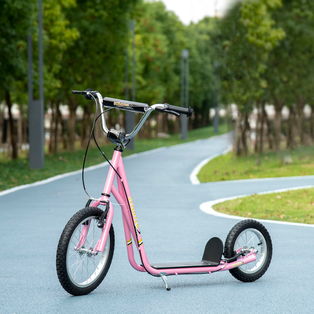 Roller Kinderroller mit Luftreifen Handbremse, 16 Zoll Tretroller Höhenverstellbar Kickscooter für Jungen und Mädchen ab 5 Jahre Kickboard Cityroller Kinder Scooter Rosa