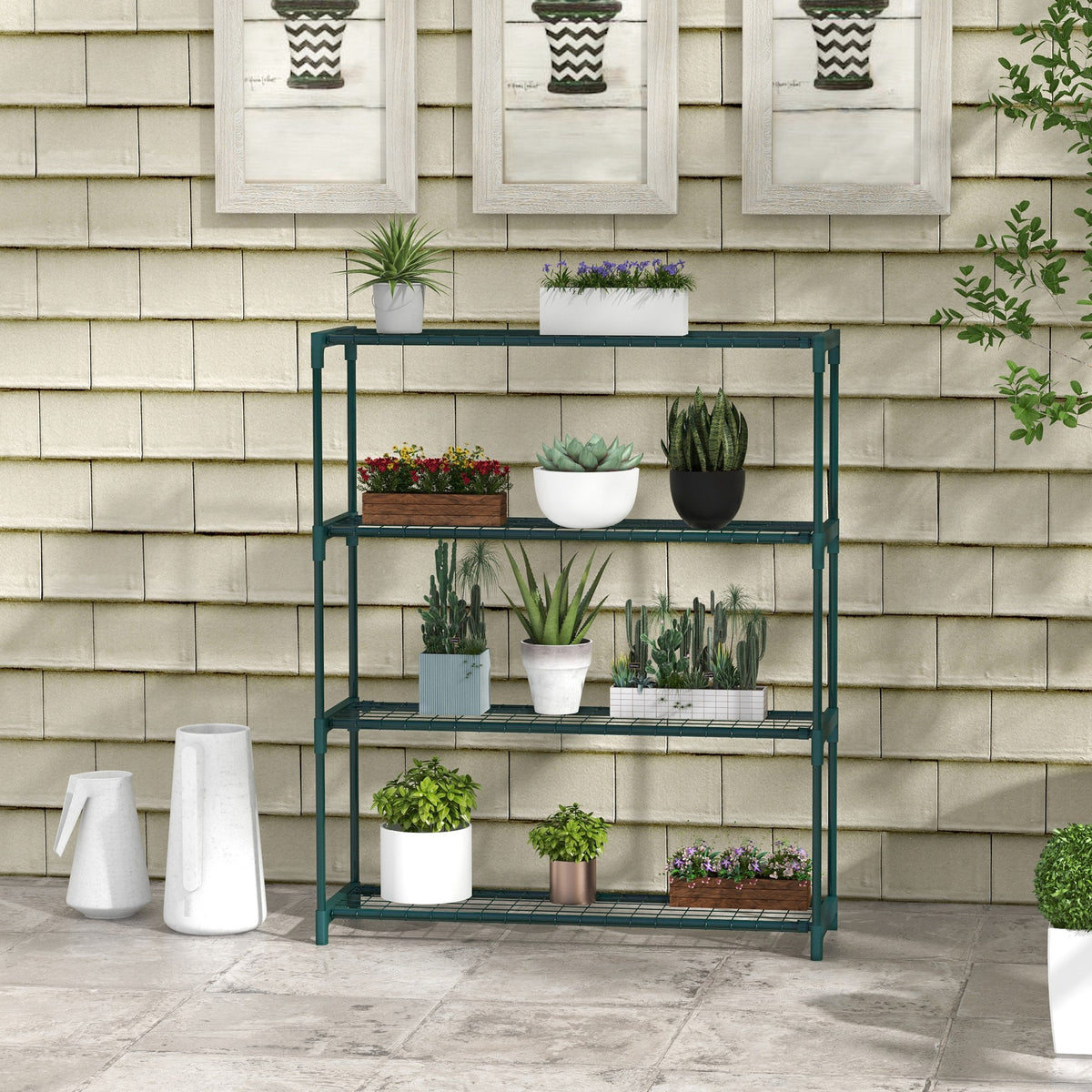 Four-Tier Steel Plant Shelf - Black