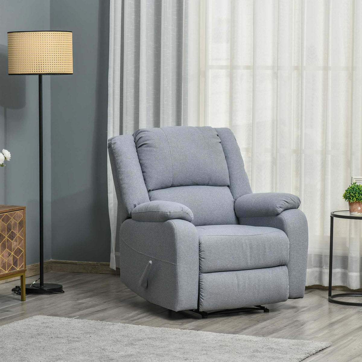 Relaxsessel Fernsehsessel mit Liegefunktion Liegesessel Sessel mit Verstellbarer Rückenlehne, Fußstütze TV-sessel mit Leinenoptik für Wohnzimmer Schlafzimmer, Hellgrau