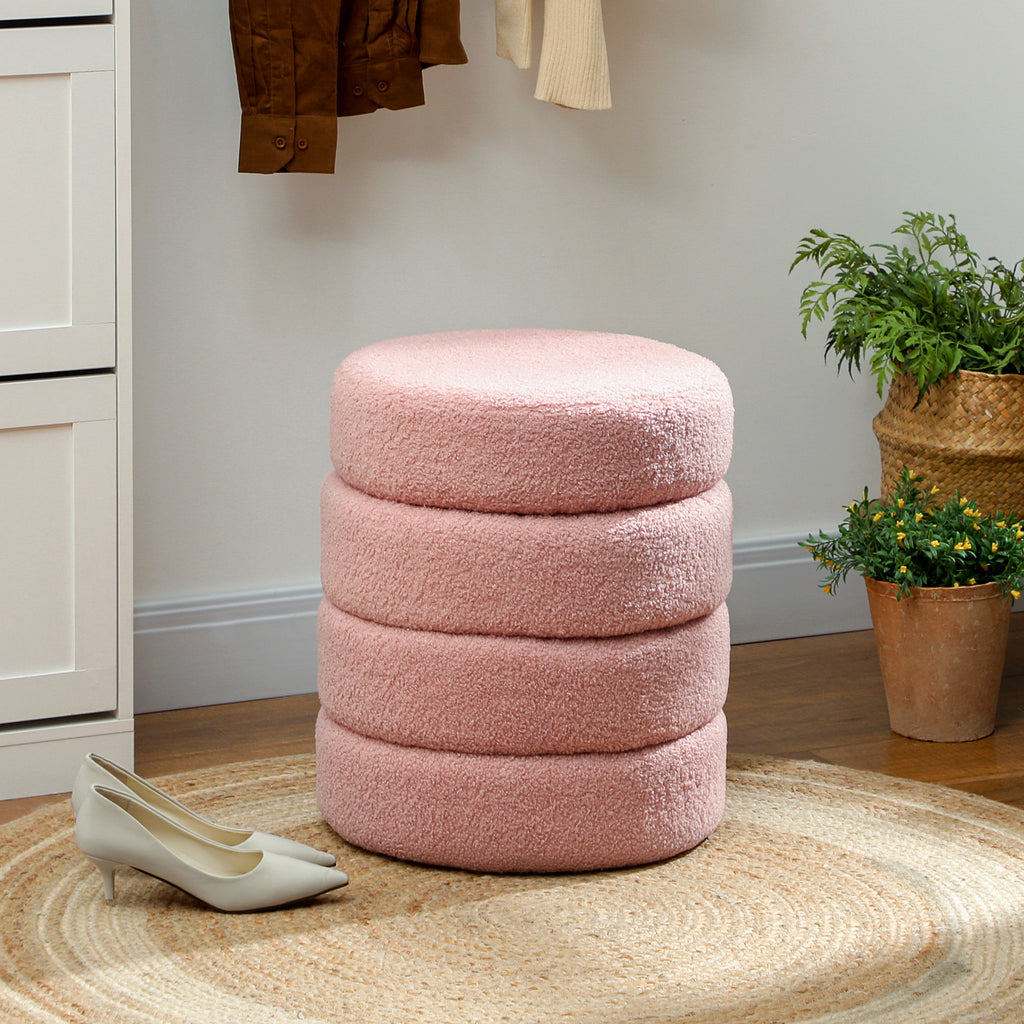 Hocker, rund, Teddyfleece, bis 120kg, ¦µ40x45H cm, Rosa