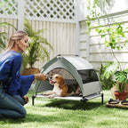 Portable Elevated Dog Bed with Removable Canopy, Cooling Raised Pet Cot for Small Medium Dogs, 76 x 61 x 70 cm