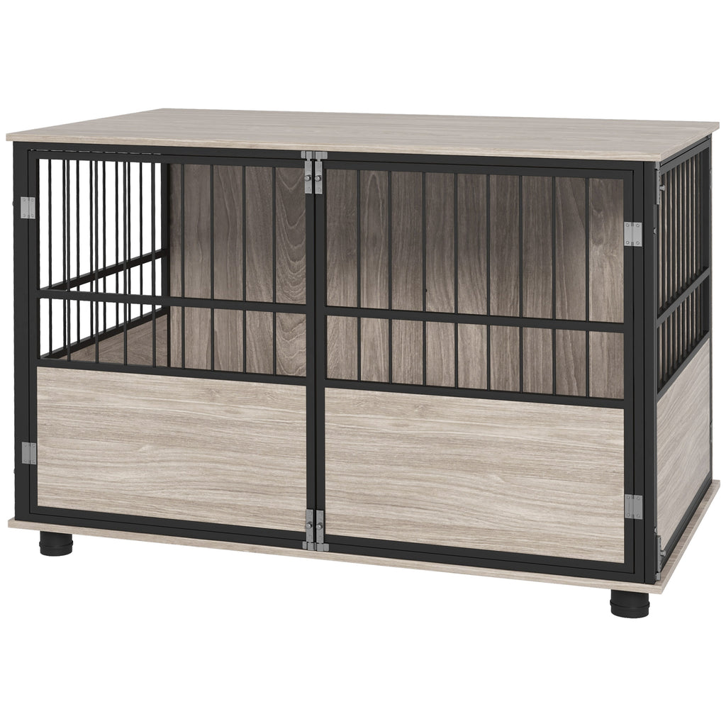 Hundebox, robust & stilvoll, 100x60x68cm, Walnussholz-Finish & Schwarz