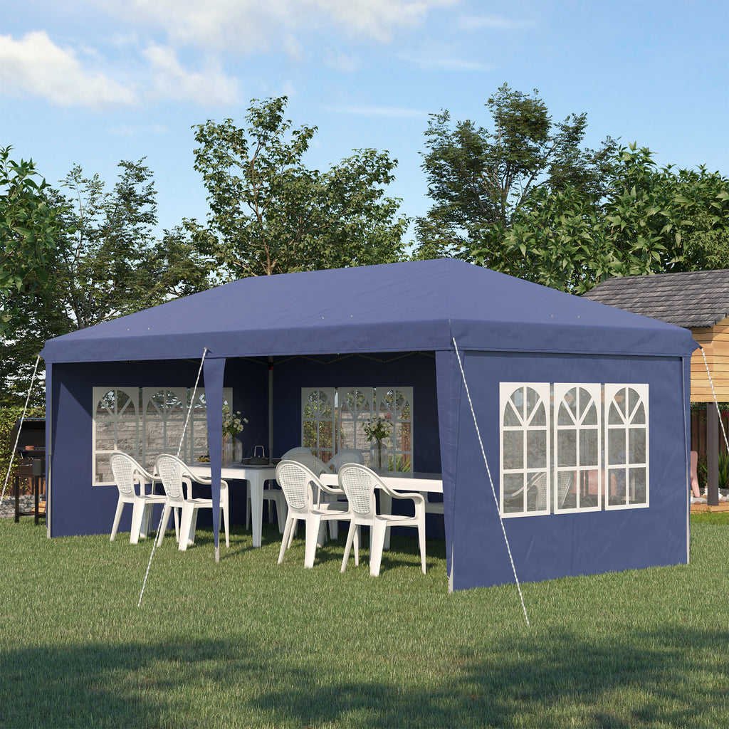 3 x 6m Pop Up Gazebo, Height Adjustable Marquee Party Tent with Sidewalls and Storage Bag, Blue