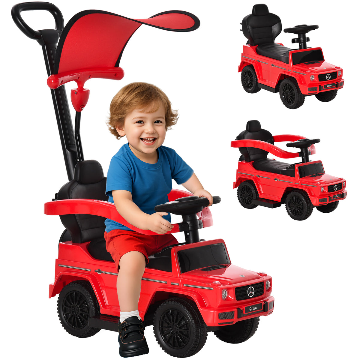 3 in 1 Kids Children Ride on Push Car Toddler Sliding Car G350 Licensed Walker Foot to Floor Slider Push-Along with Horn Steering Wheel NO POWER Manual, Red