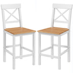 Barhocker 2er Set Barstuhl aus Kiefernholz mit Fußstütze, Lehne, Landhaus-Stil für Küche, Wohnzimmer, Natur