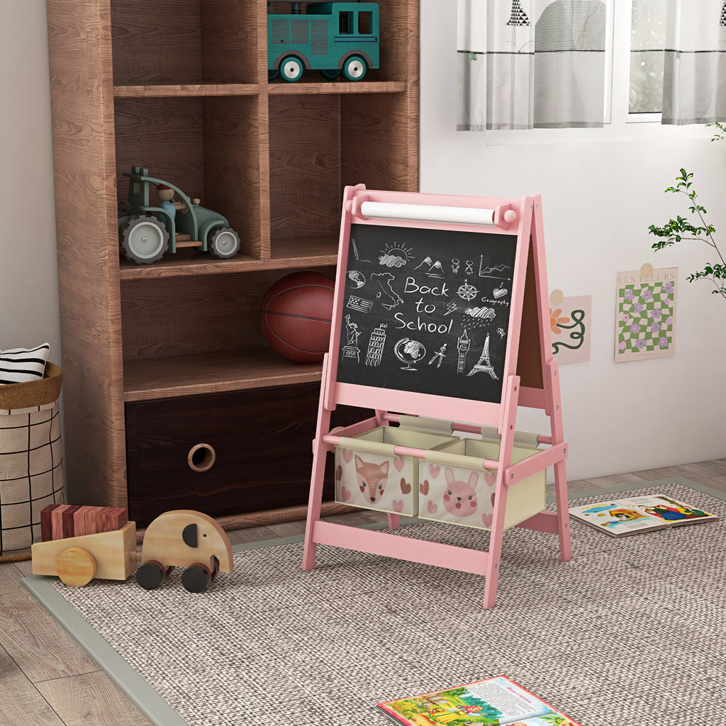 Three-In-One Kids Easel with Paper Roll, Art Easel, with Storage - Pink