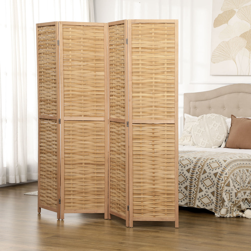 4-teiliger Raumteiler, 160 x 170 cm Faltbarer Sichtschutz aus Bambus f¨¹r Wohnzimmer, Schlafzimmer, Natur