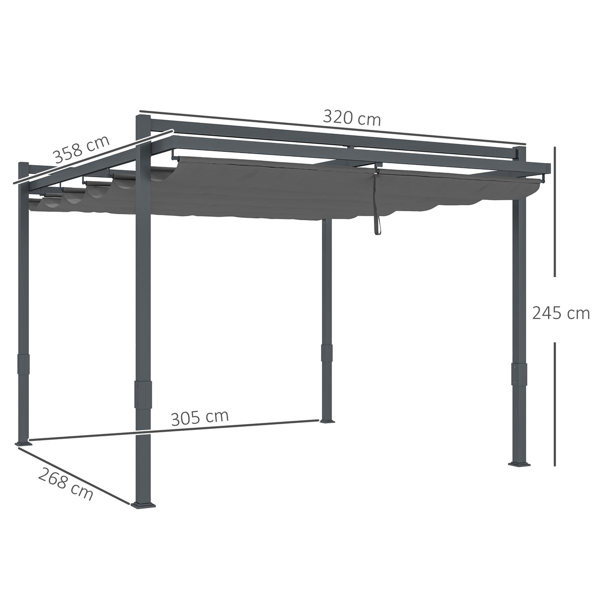Pergola Pavillon ca. 3,5x3m Aluminium Stabil winterfest Sonnenschutz mit verstellbares Schiebedach Grau