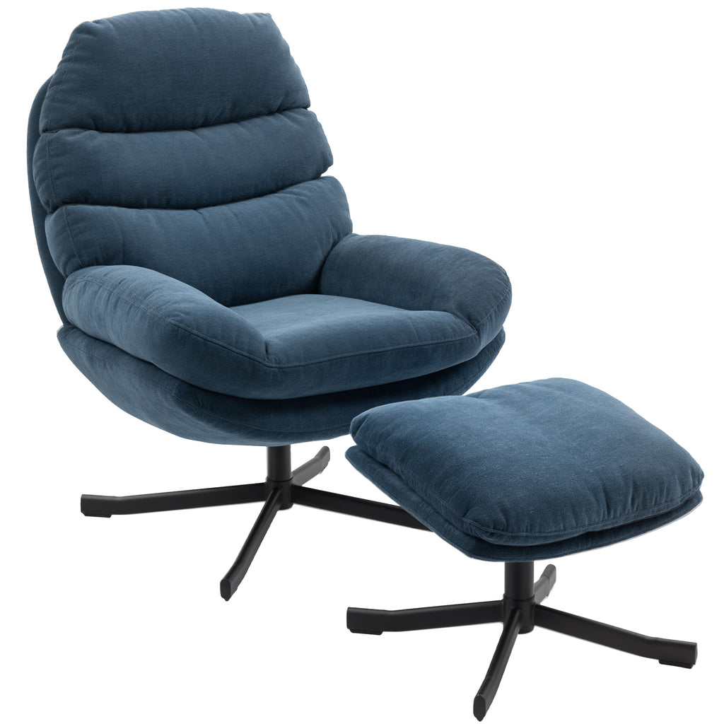 Relaxsessel mit Hocker Sessel Loungesessel mit Chenille-Stoff, Modern Fernsehsessel, 78 x 93 x 100 cm, Blau