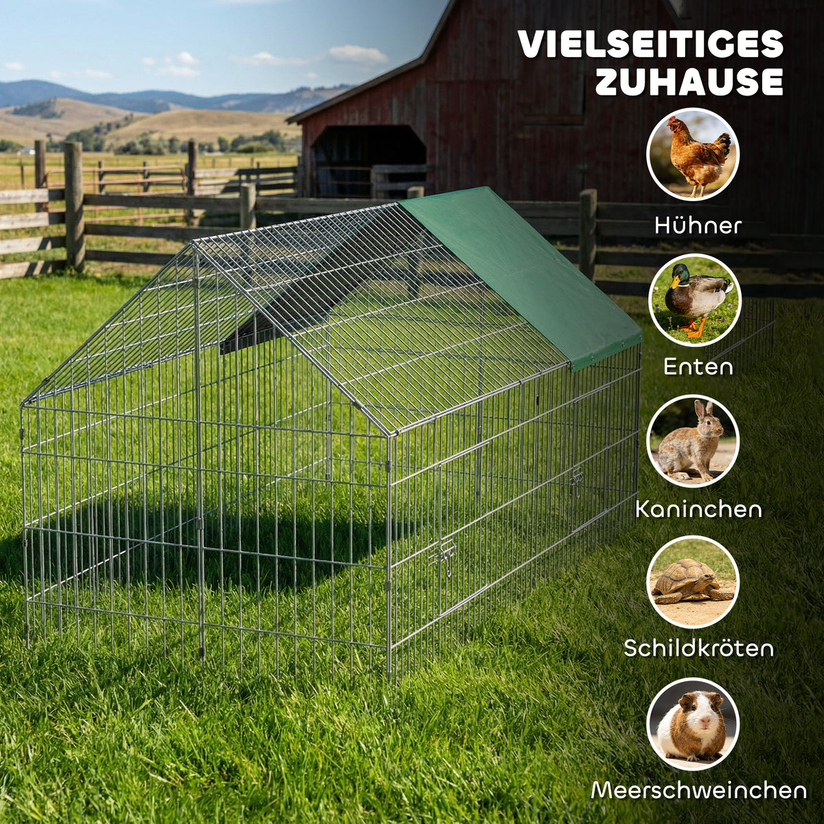 Kleintierstall Entenstall mit Spitzdach 180 x 75 x 75 cm Grün