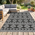 Outdoor-Teppich, wasserdicht, doppelseitiges Design, hochwertige Kunststofffaser, schwarz+grau, 182 x 274cm