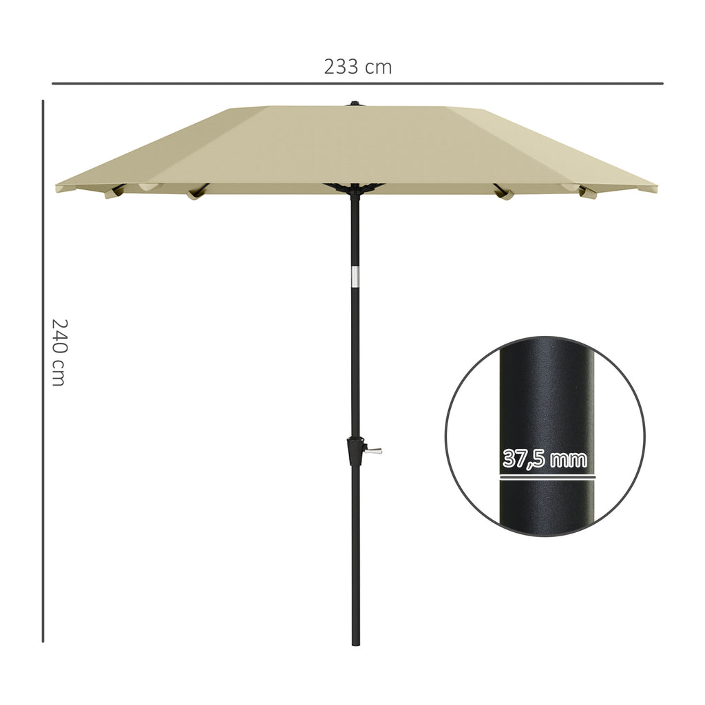 2,3 m Sonnenschirm ohne Basis, Verstellbarer Terrassenschirm mit Kurbel, Polyester, Aluminium, Fiberglas, Beige