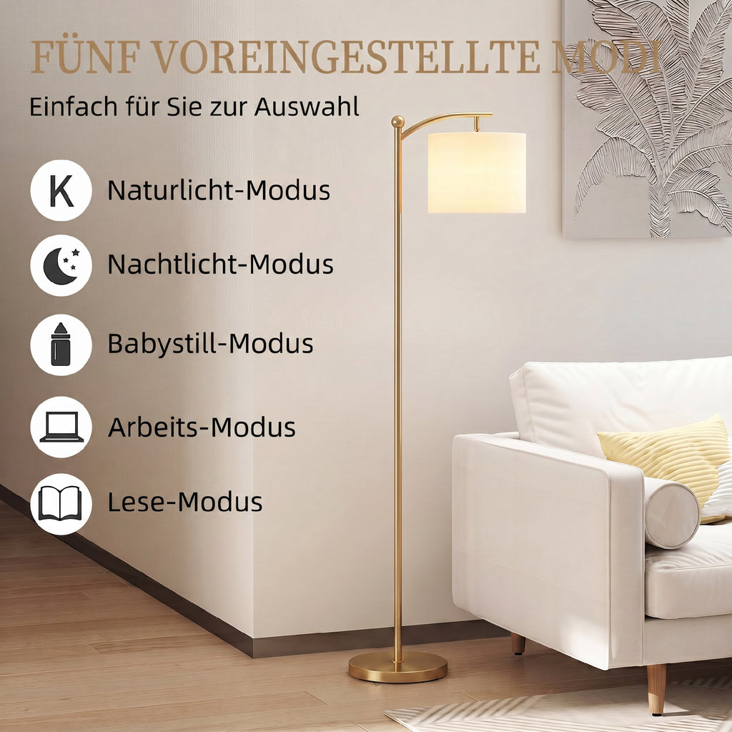 LED Stehlampe Stufenlos Dimmbar mit Fußschalter Timer Gold
