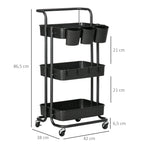 Three-Tier Home Trolley, with Handle and Wheels - Black