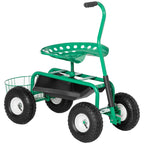 Rollsitz 360 ° drehbar höhenverstellbar Gartenwagen mit Ablagefläche Rollen Griff mobiler Gartensitz drehbar Arbeitssitz Gartenhocker bis 150 kg Metall Gartenrollsitz für Gartenarbeit Grün