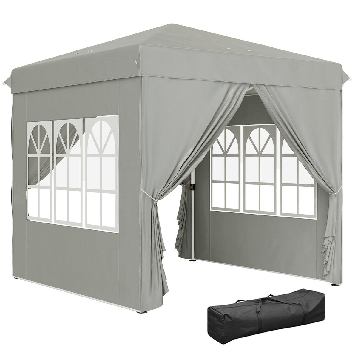 2,5 x 2,5 m Pop-up-Pavillon mit Seitenwänden und Tragetasche, UPF50+ höhenverstellbares Gartenzelt, Hellgrau