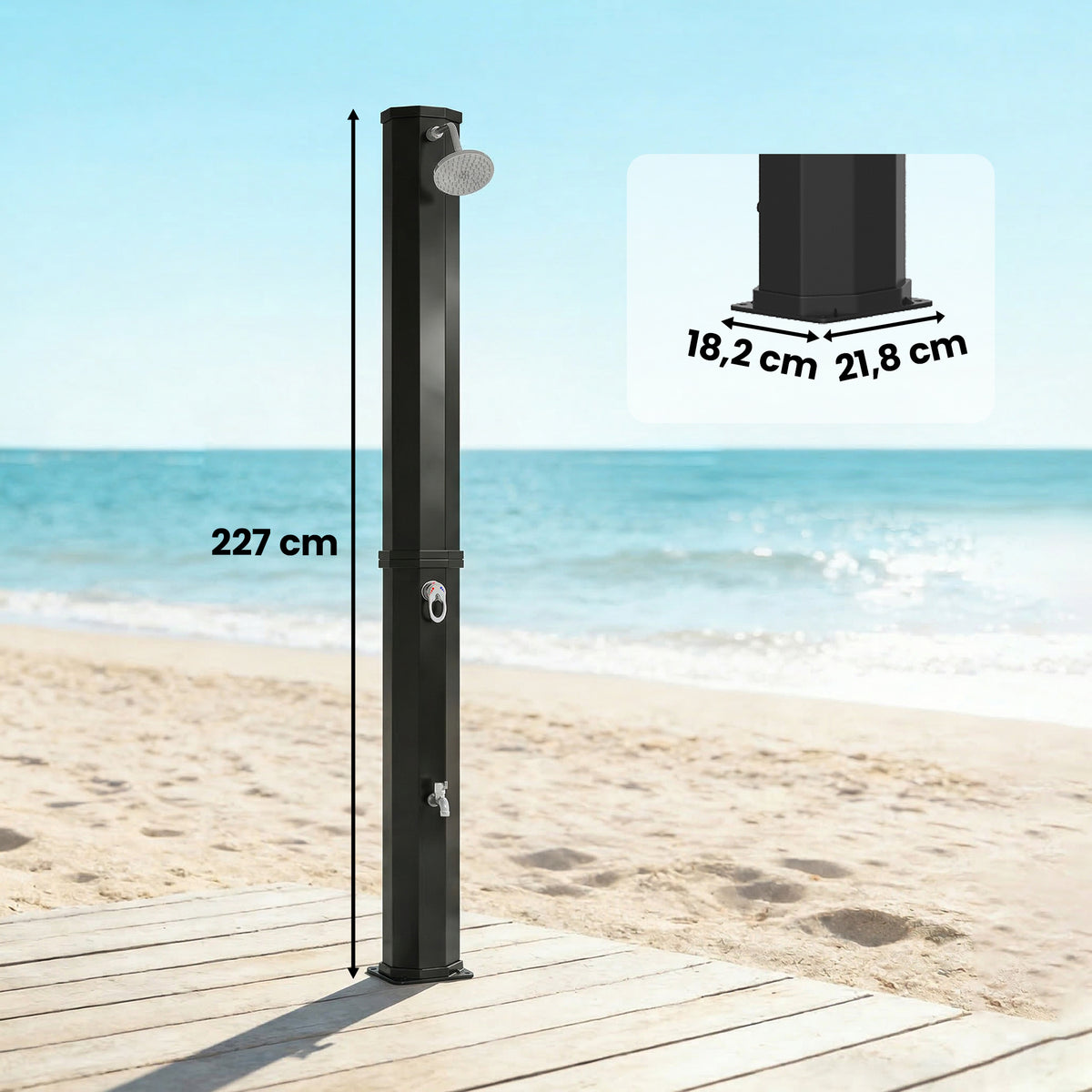 Solardusche 60L Gartendusche mit schwenkbarem Regenduschkopf Wasserhahn, einstellbarer Temperatur