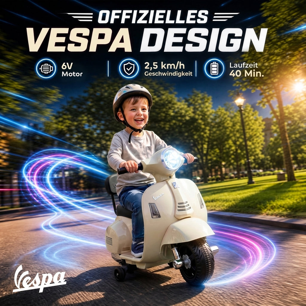 Elektro Motorrad Kinder Mini Vespa GTS 6V Elektromotorrad Weiß