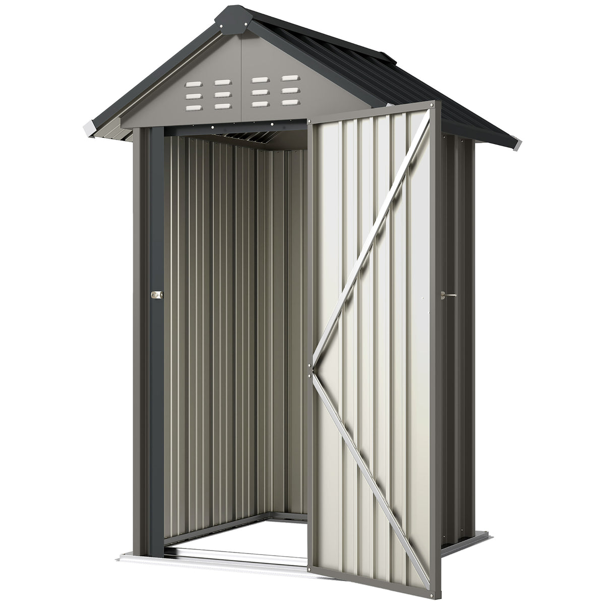 Metall Gerätehaus 1,17 m², Geräteschuppen mit Satteldach Lüftung Schloss Handschuhen, 122 x 121 x 192 cm