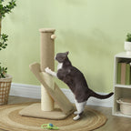 Kratzbaum für Katzen, mit Pad, Säule und Spielball, Teppich und Sisal, 84 cm, Hellbraun