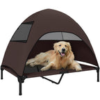 Hundeliege Outdoor mit Dach, Erh?htes Hundebett f¨¹r Gro?e Hunde, 106 x 76 x 99 cm, Kaffee