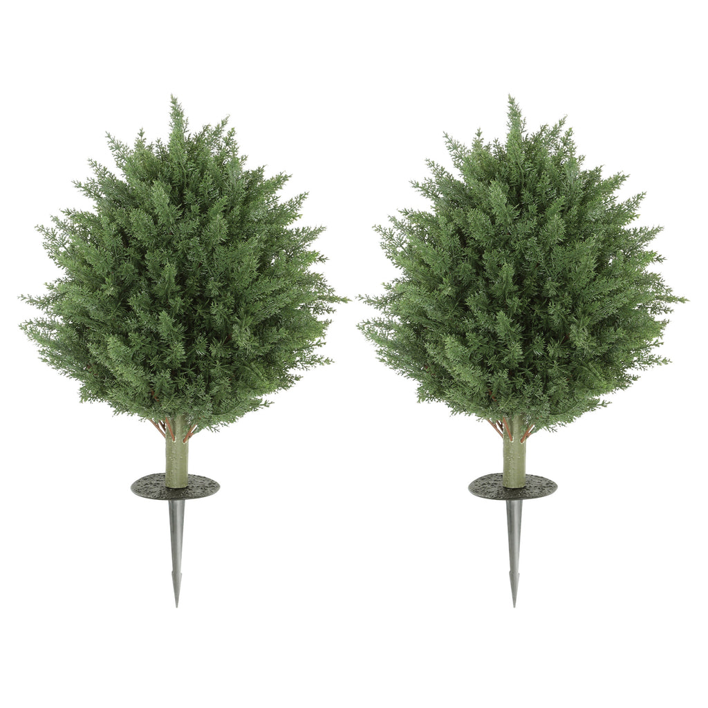 60 cm Artificial Cypress Tree with Ground Stake, Set of 2 Artificial Plants for Indoor & Outdoor, UV Resistant, Green
