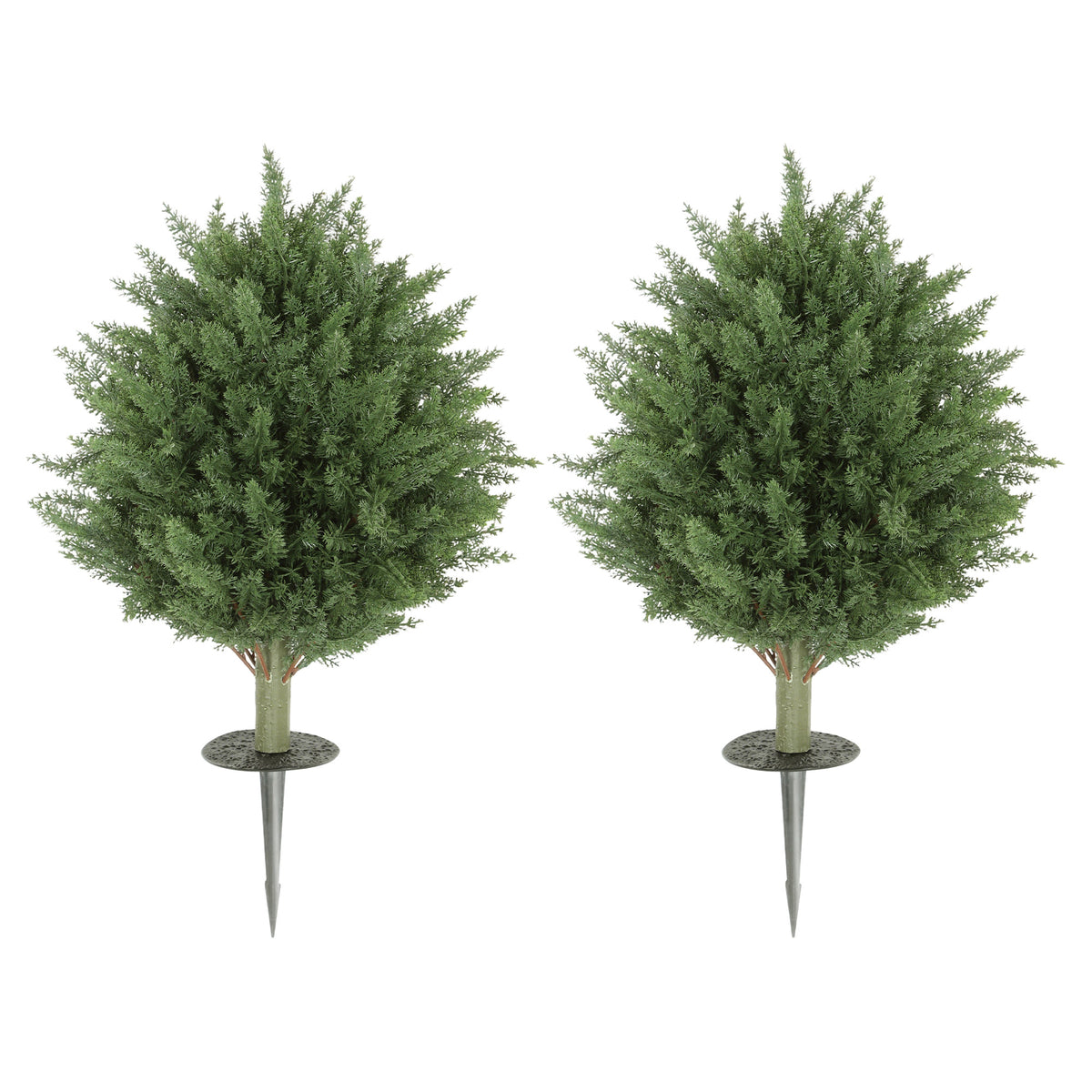 60 cm Artificial Cypress Tree with Ground Stake, Set of 2 Artificial Plants for Indoor & Outdoor, UV Resistant, Green
