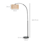 Stehlampe mit Hanfseil-Schirm, höhenverstellbar, Fußschalter, Metall, Schwarz