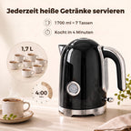 Wasserkocher und Toaster Set mit Thermometer, 1,7 l, 2200 W Wasserkocher, 2-Scheiben-Toaster mit 7 Bräunungsstufen