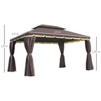  3 x 4m Aluminium Garden Gazebo, Marquee Canopy Shelter Pavilion Party Tent with Nets and Curtains for Garden and Deck, Coffee