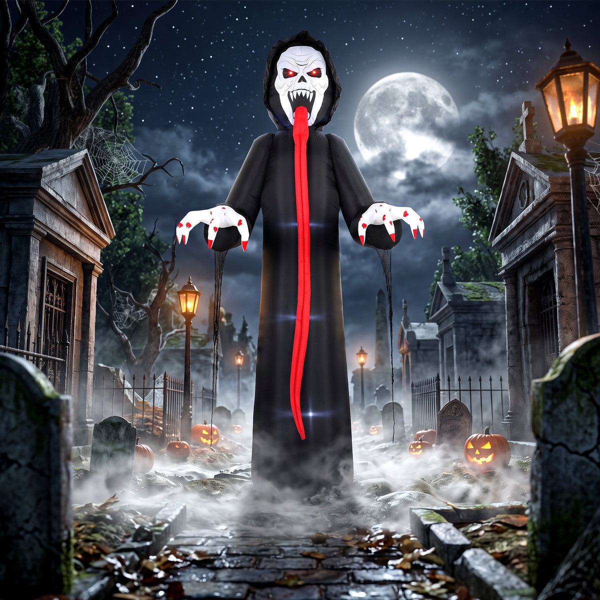 Aufblasbares Halloween-Skelett, 310 cm, mit integrierten LED-Lichtern, gruselige Deko für Innen- und Außenbereich