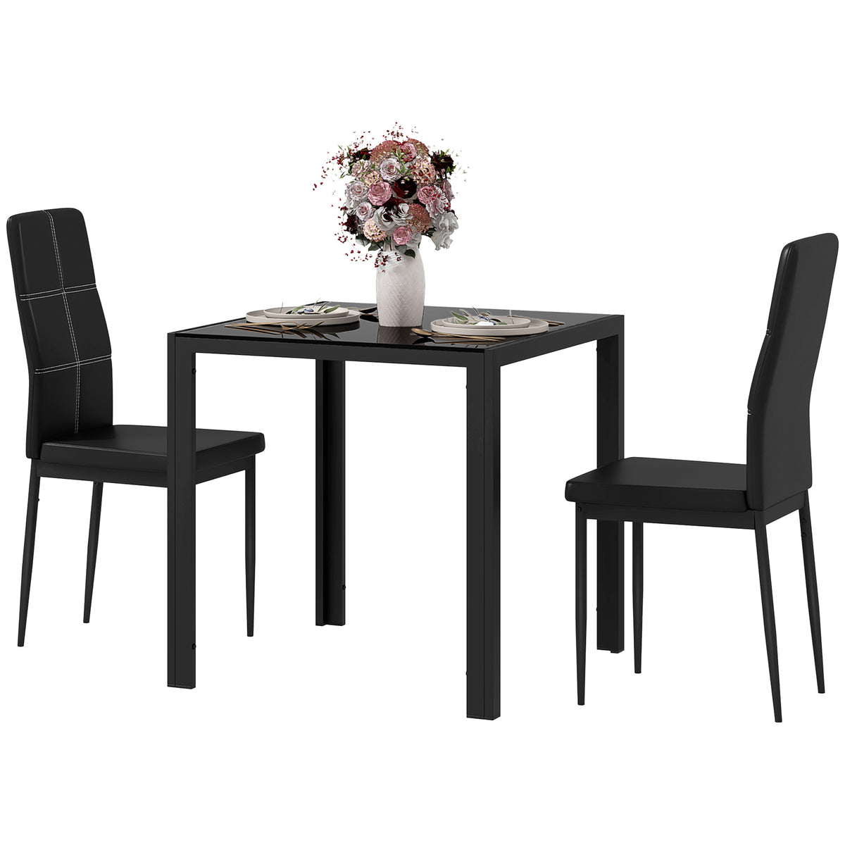 Essgruppe Esstisch mit 2 Stühlen Platzsparend Esszimmergruppe Sitzgruppe Schwarz