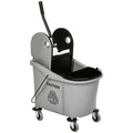 36L Mop Bucket Wringer Cart w/ Down Press Wringer, Wheels, Mop-Handle Holder, Grey