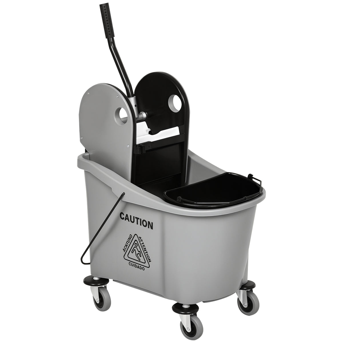 36L Mop Bucket Wringer Cart w/ Down Press Wringer, Wheels, Mop-Handle Holder, Grey