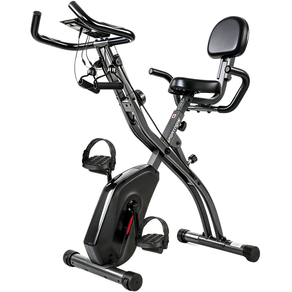 3-In-1 Folding Exercise Bike with Resistance Bands, Bluetooth App, 8-Level Magnetic Resistance, LCD Display, Black