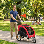 2-in-1 Hundeanhänger für Fahrrad Faltbarer Hundebuggy für kleine & mittelgroße Hunde bis 20 kg, Rot