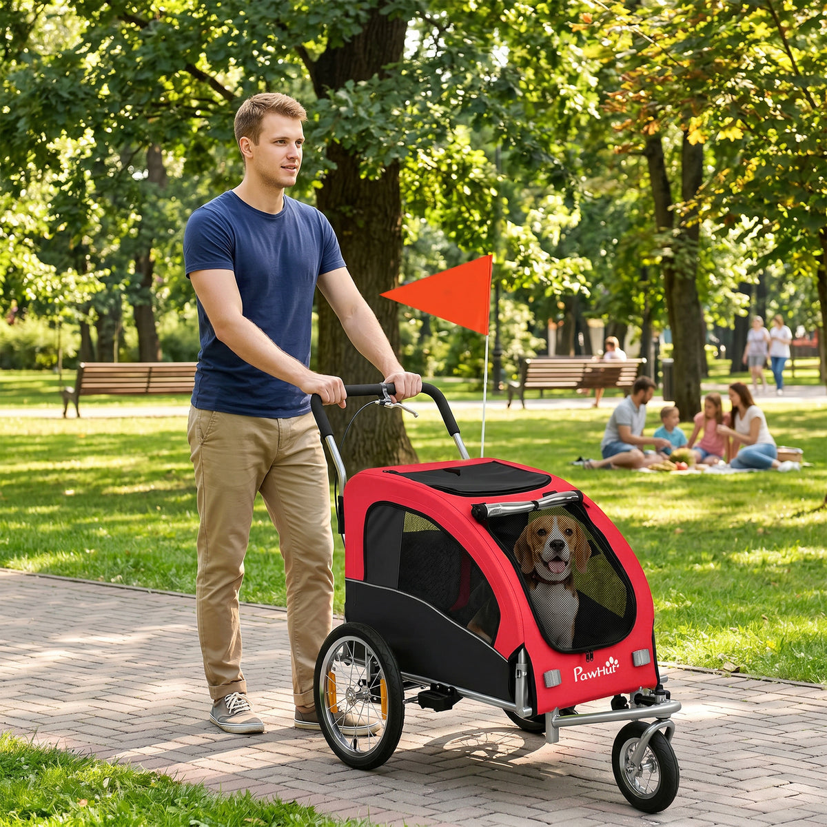 2-in-1 Hundeanhänger für Fahrrad Faltbarer Hundebuggy für kleine & mittelgroße Hunde bis 20 kg, Rot
