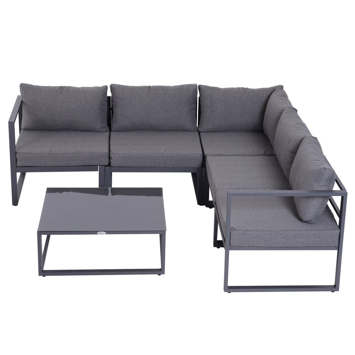 6-tlg. Gartengarnitur Gartenset Gartensofaset Sitzgruppe Gartenm?bel Alu+ Polyester + Hartglas Grau 4 x Sessel 1 x Ecksofa 1 x Beistelltisch Kissen f¨¹r 4¨C5 Personen