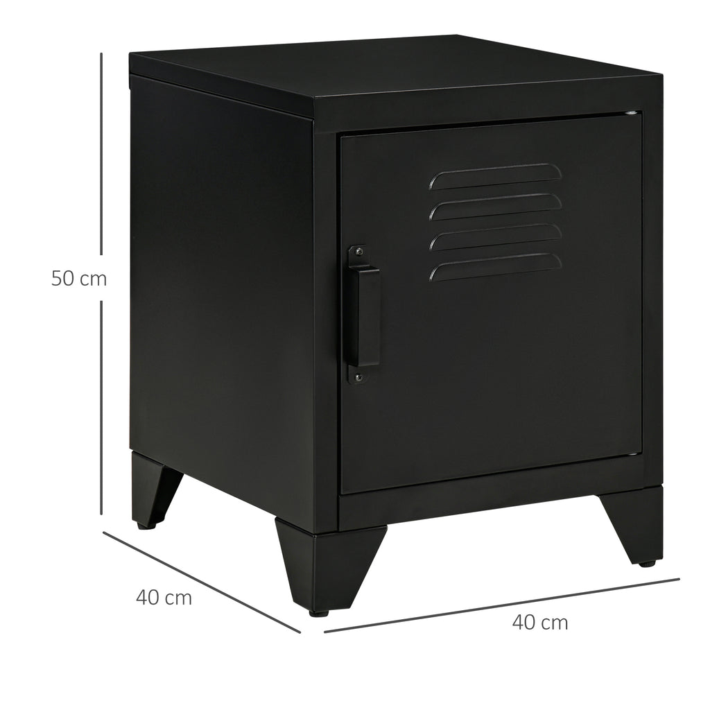 Nachttisch, Beistelltisch mit verstellbarem Regal, Tür, Nachtschrank für Schlafzimmer, Wohnzimmer, Metall, Schwarz, 50 x 40 x 47,5 cm
