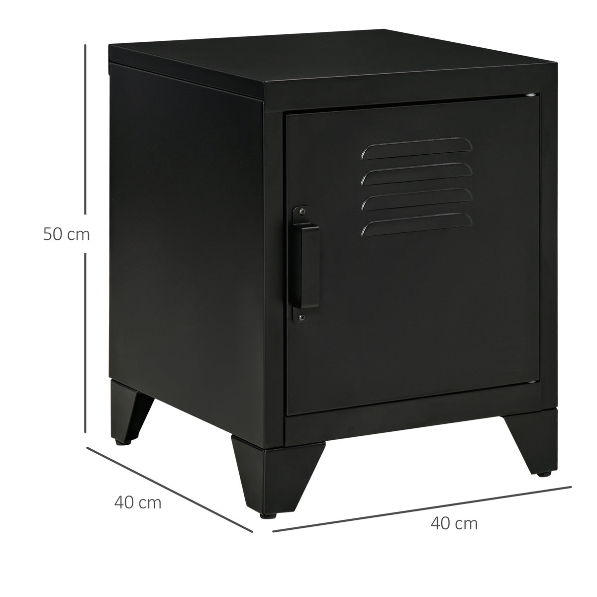 Nachttisch, Beistelltisch mit verstellbarem Regal, Tür, Nachtschrank für Schlafzimmer, Wohnzimmer, Metall, Schwarz, 50 x 40 x 47,5 cm