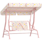 Kids Garden Swing Chair with Adjustable Canopy, Safety Belt, 2 Seater Hammock Swing Bench for Patio, Porch, Pink