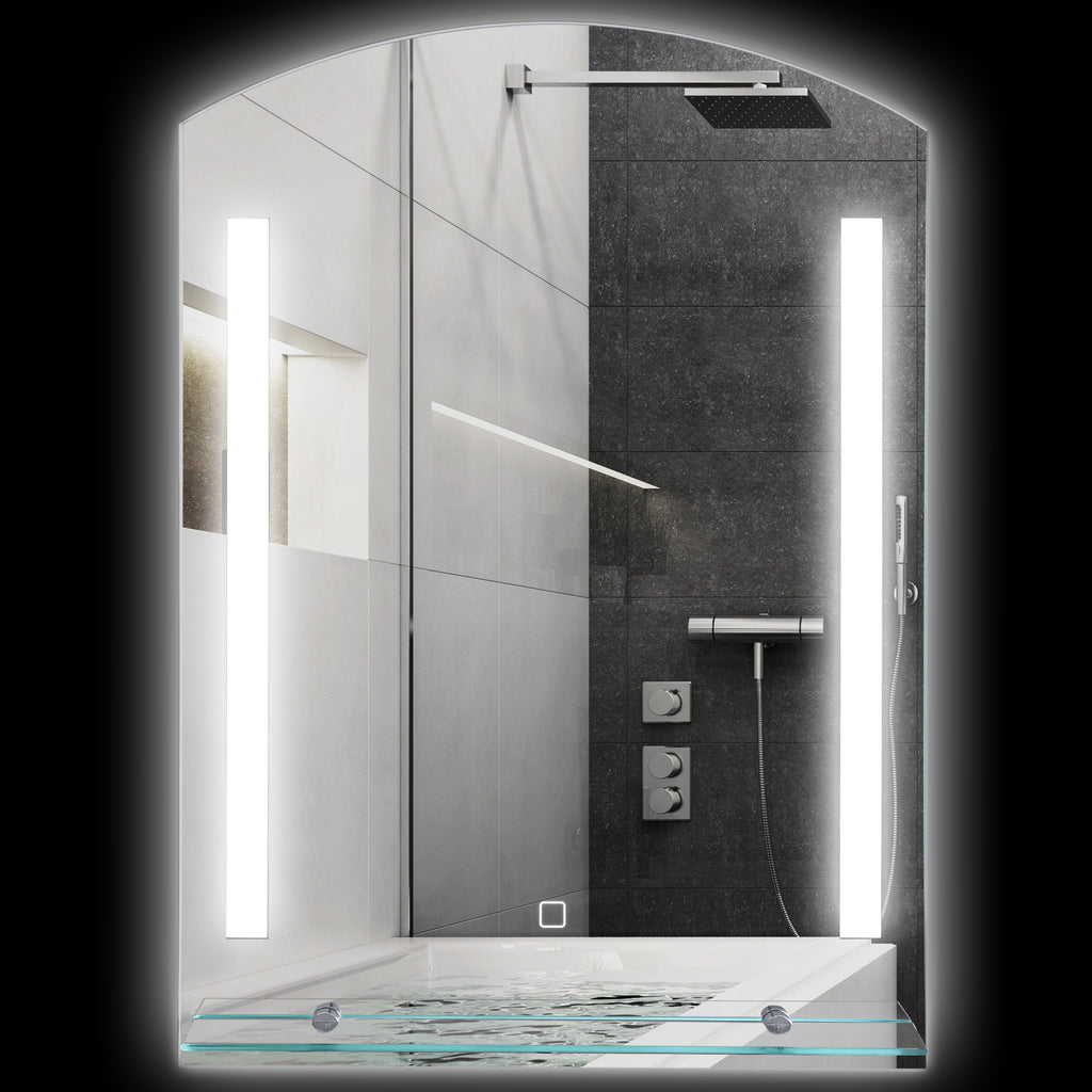 Badezimmerspiegel mit LED-Beleuchtung, elegant und hochwertig, Glas, Aluminium, Kunststoff, 50L x 12B x 70H cm