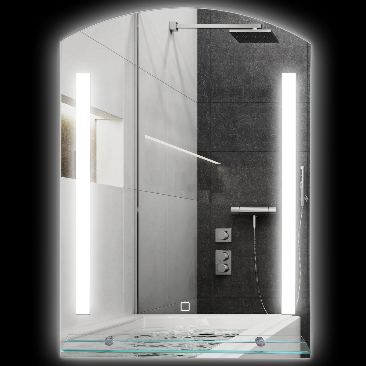 Badezimmerspiegel mit LED-Beleuchtung, elegant und hochwertig, Glas, Aluminium, Kunststoff, 50L x 12B x 70H cm