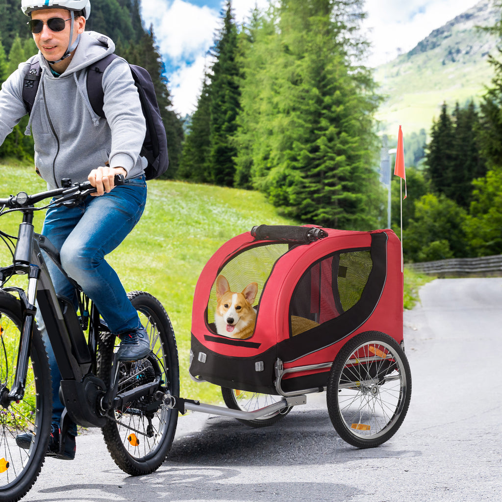 Fahrradanhänger für Hunde mit Universalkupplung Stahl Rot+Schwarz
