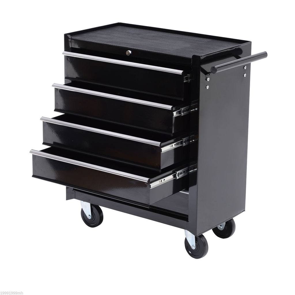5-Drawer Tool Chest with Wheels, Steel Lockable Tool Storage Cabinet with Handle, 2 Keys for Garage, Workshop, Black