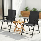 Folding Garden Chairs Set of 2, Foldable Garden Dining Chairs with High Back, Armrests, Texteline Seat, Black