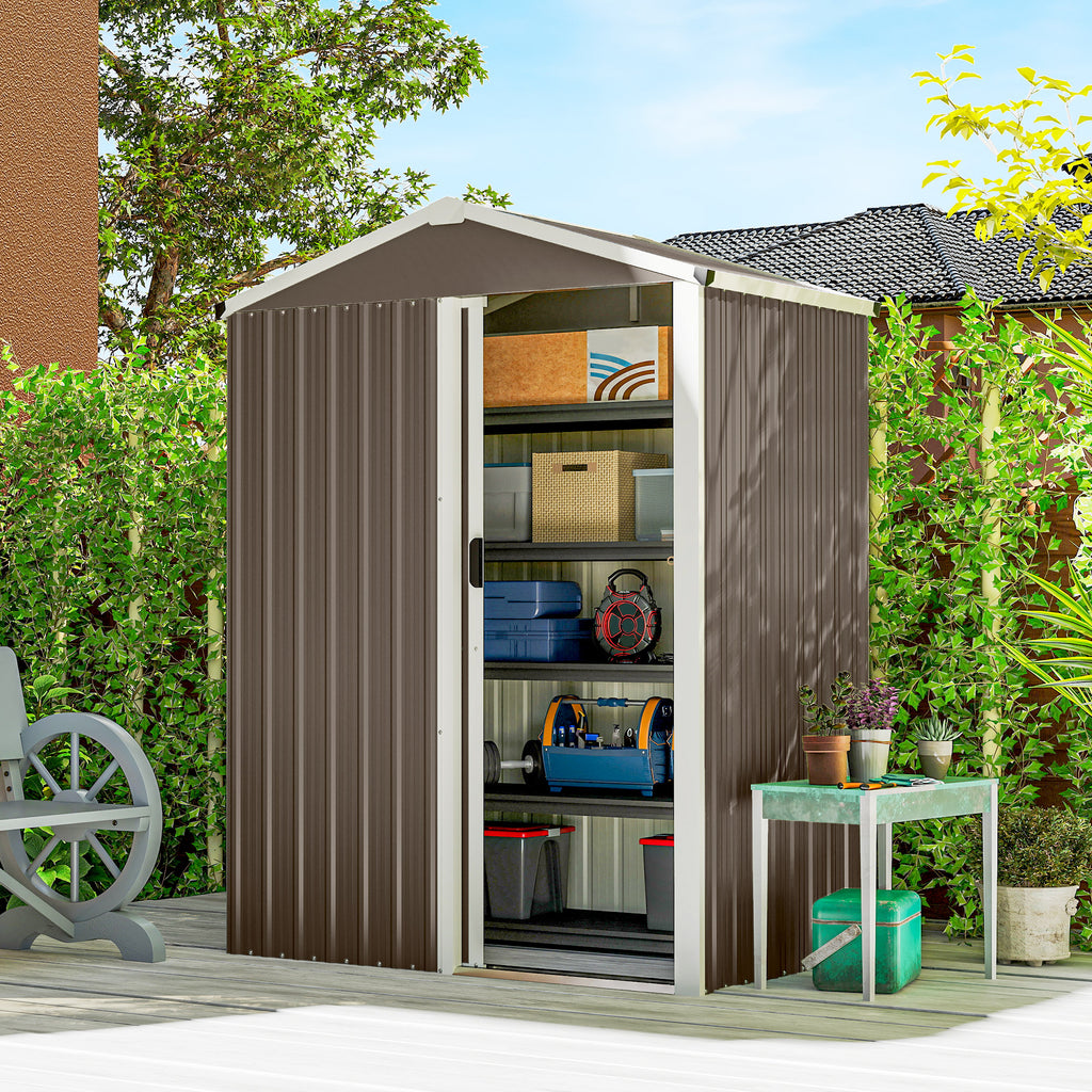 Metall Gerätehaus 1,1 m², Geräteschuppen mit Sattedach Abschließbarer Schiebetür Handschuhen, 136 x 87 x 176 cm