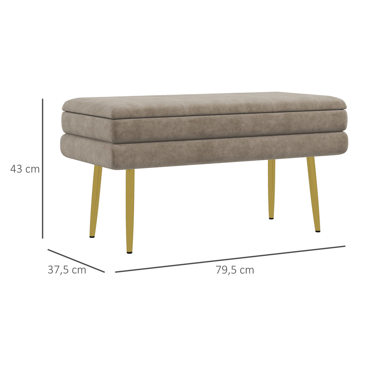 Sitzbank Polsterbank, mit Stauraum, Stahl, 79,5 cm x 37,5 cm x 43 cm, Beige
